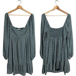 Abercrombie & Fitch Floral Smocked Ruffle Mini Dress Women's Large Tall LT Green
